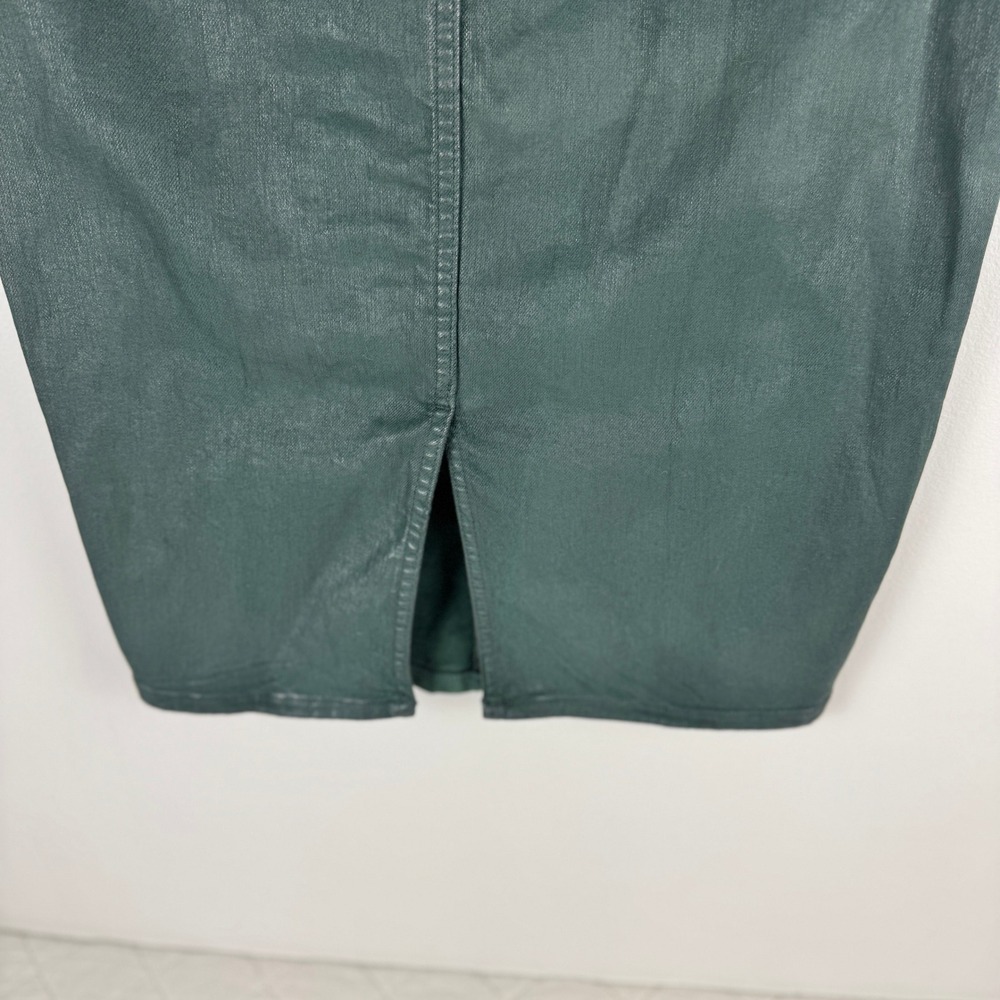Pilcro Anthropologie Coated Denim Pencil Skirt Green Metallic High‎ Rise Size 4 - Picture 11 of 11